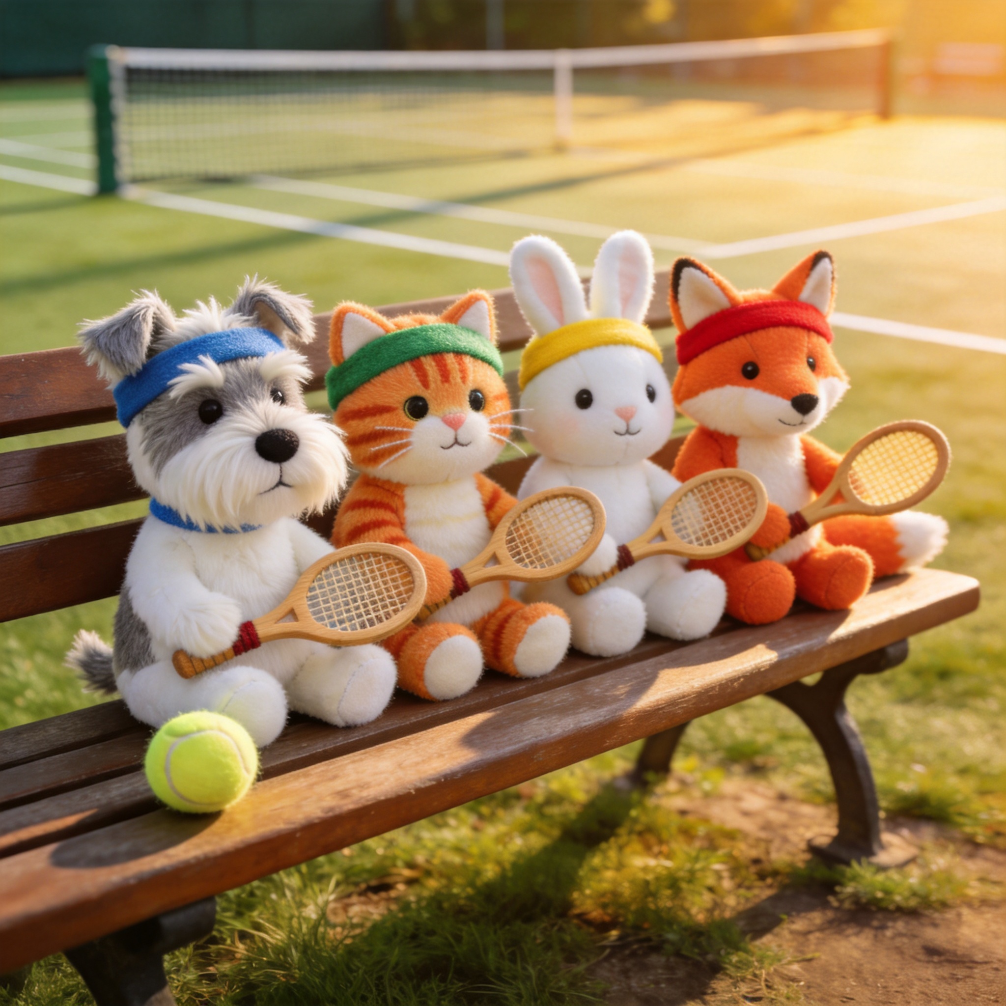 The squad resting on a bench beside the tennis court